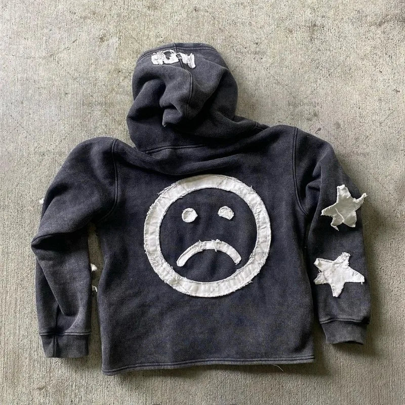 Stitch Embroidered Zipper Hoodie Y2K Retro Oversized Sweatshirt