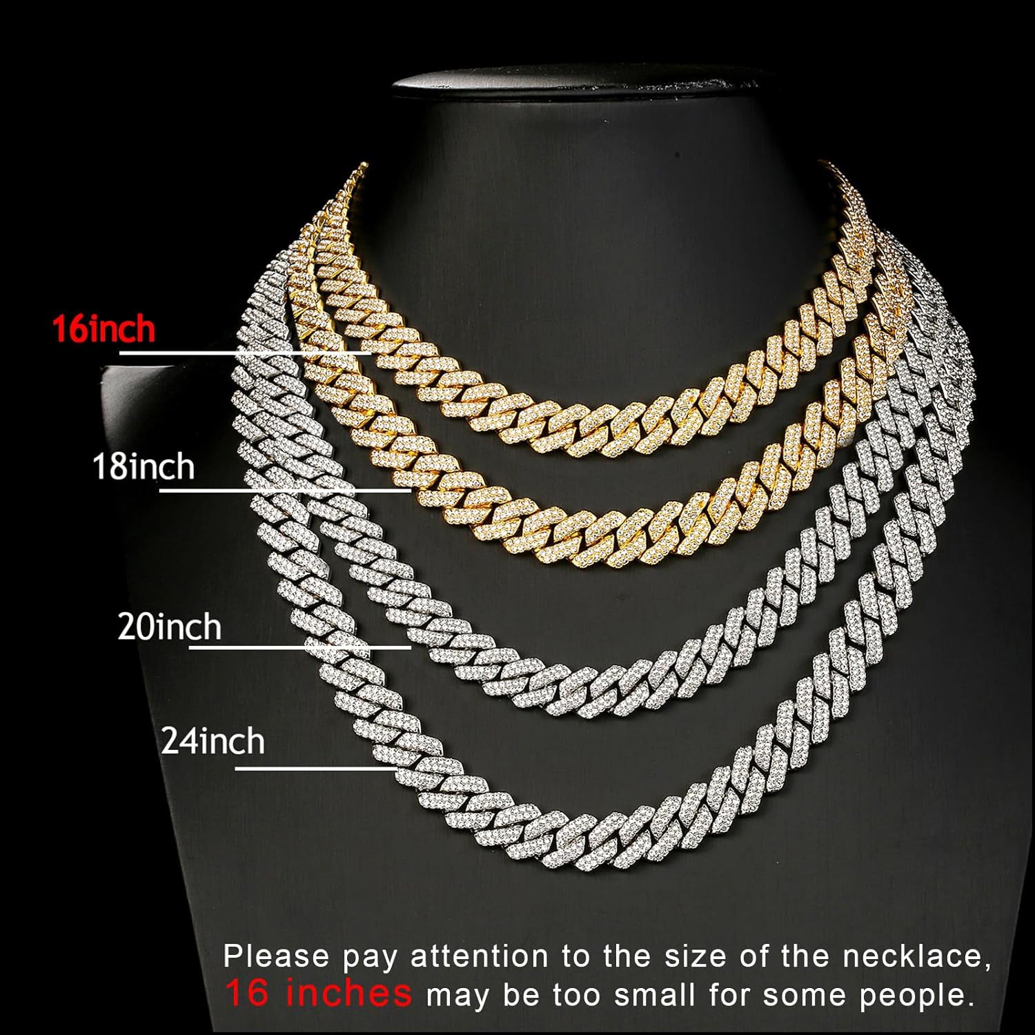 Junvirtuous Cuban Link Chain Mens Iced Out Miami Cuban Necklace Silver/Gold Hip